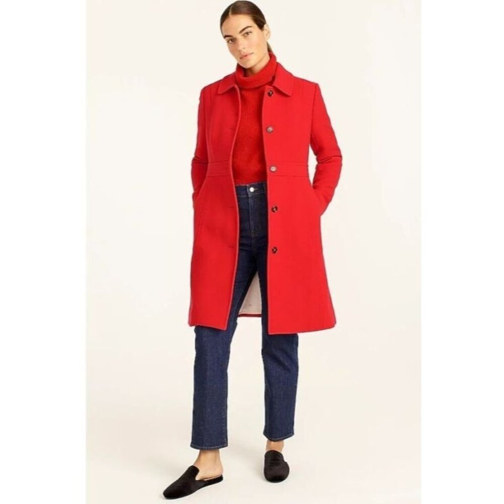 NWT J.Crew Classic Lady Day Coat in Electric Red Italian Doublecloth Wool 12P